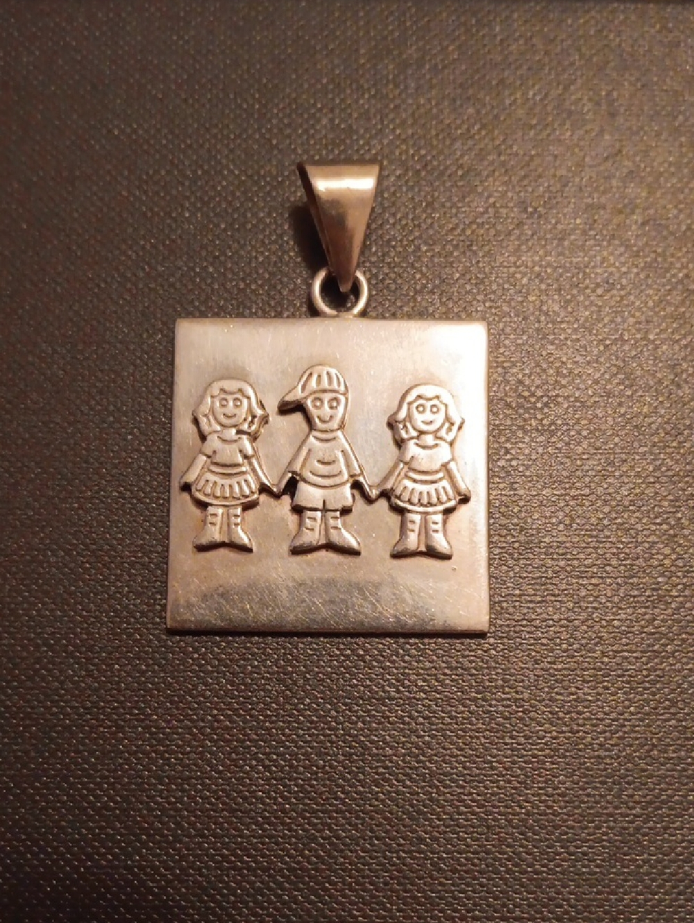 Sterling Silver Children Trio Square Pendant - Silver